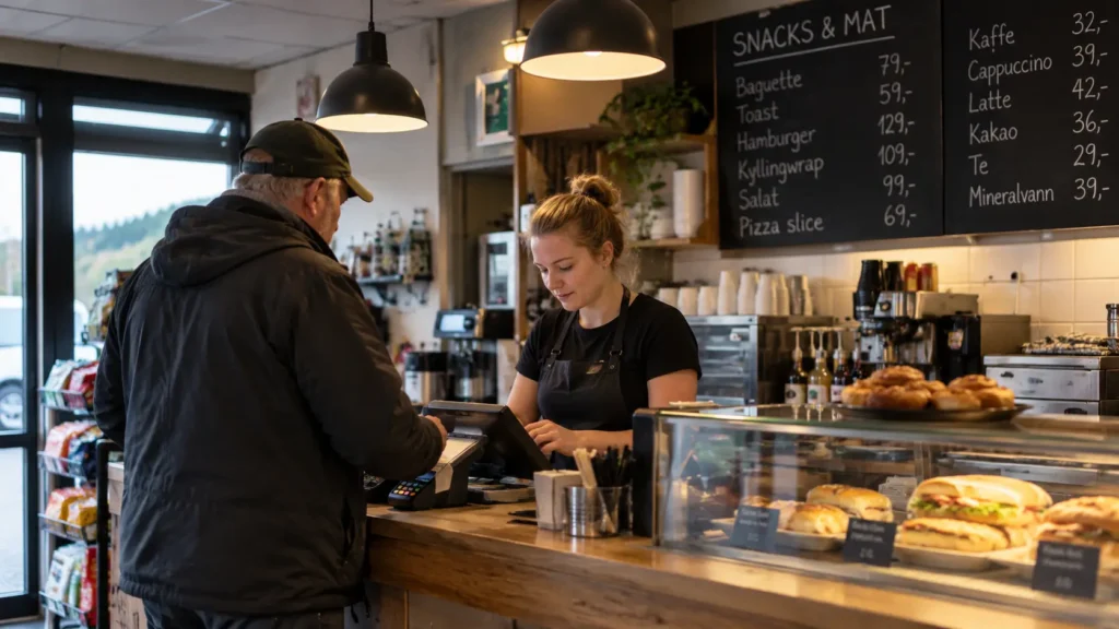Kunder og ansatte i en lokal kafé