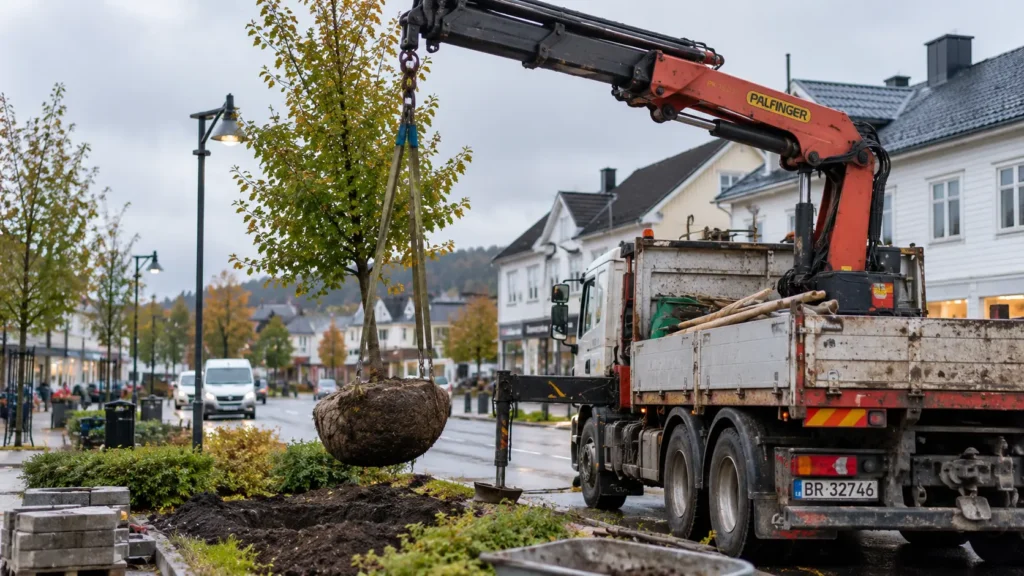 Kranbil i arbeid – lokale transport- og løftetjenester