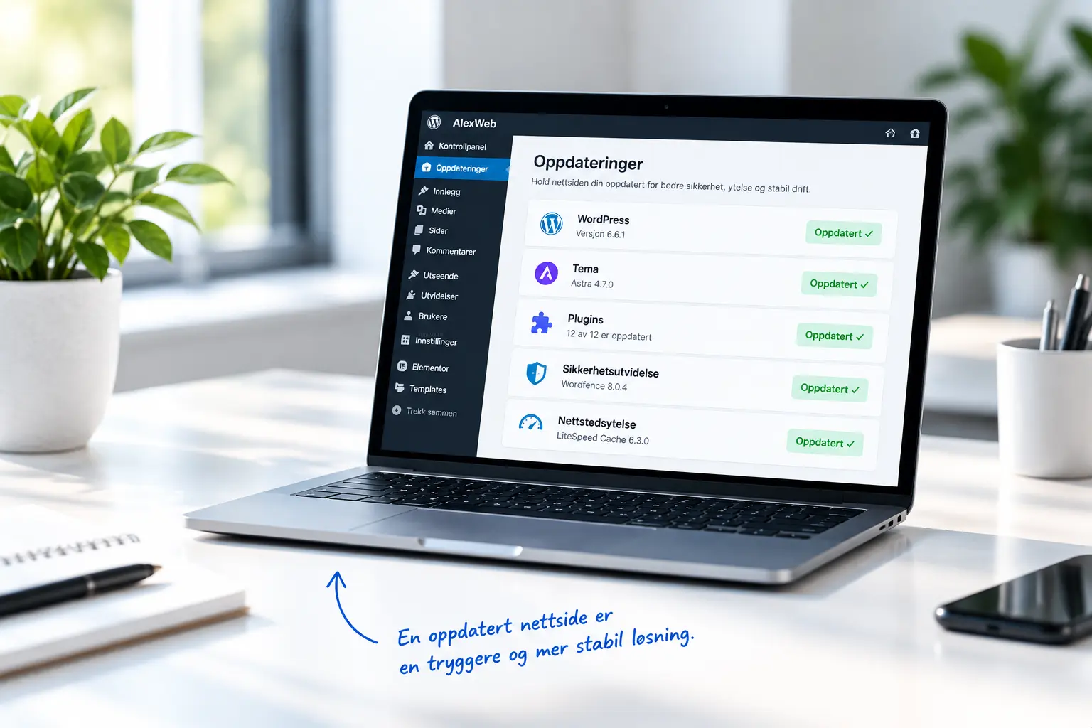 Oversikt over WordPress-oppdateringer og vedlikehold på en bærbar datamaskin