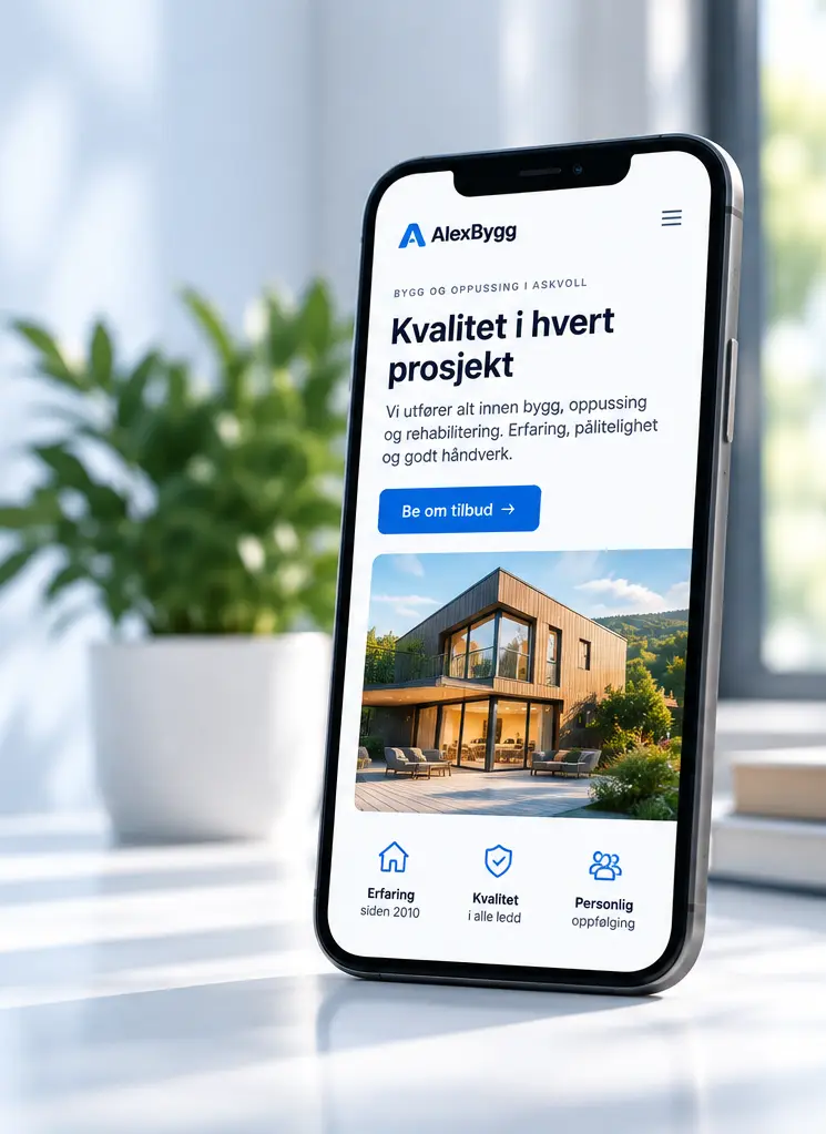 Mobilvennlig bedriftsnettside vist på en telefon